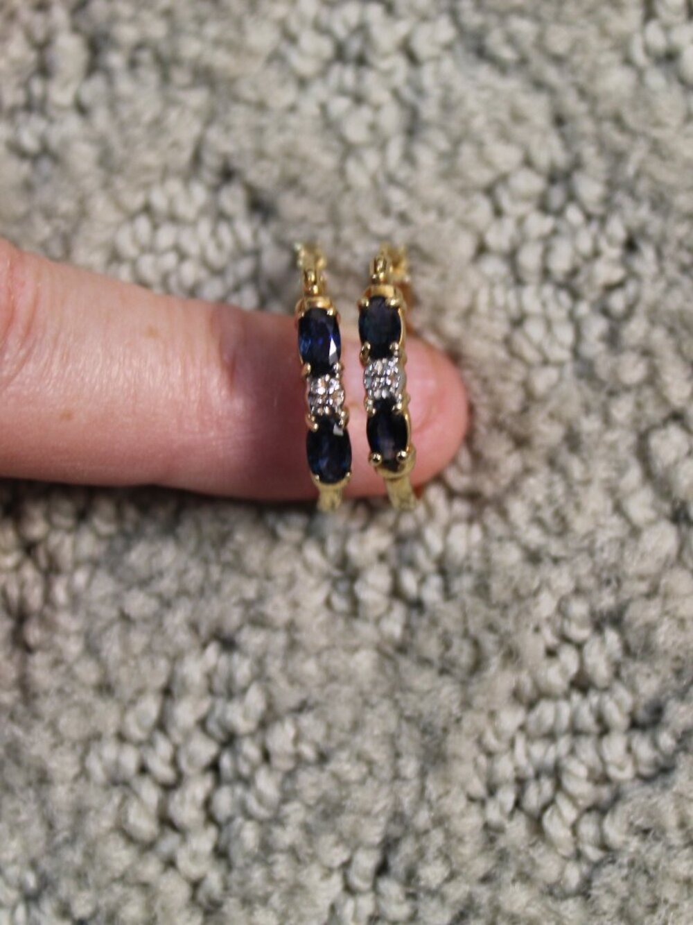 14k Yellow Gold Diamond And Sapphire Hoop Earrings, 2.43g